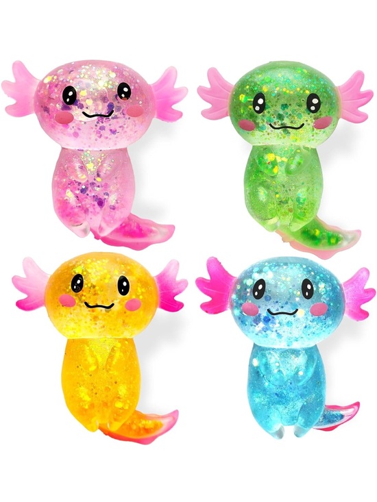Other - NWT Glitter Axolotl Squishy Set of 4 – Pink, Green, Yellow & Blue Kawaii Toys